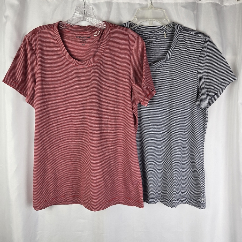 Bundle of 2 Toad & Co Womens T-shirt Size XL Eco Swifty Breathe Red Blue Stripe